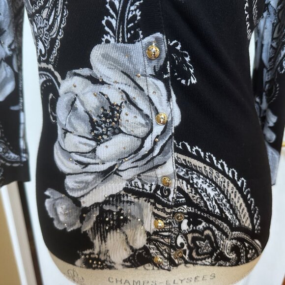 WHITE HOUSE BLACK MARKET FLORAL CARDIGAN W/RHINESTONES:PREOWNED SMALL - Picture 4 of 14